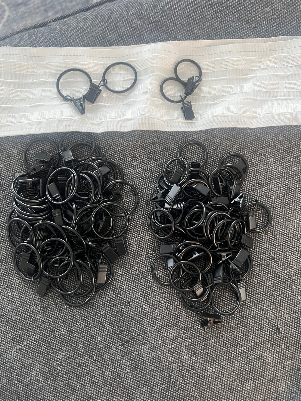 Black Curtain Clip Rings - Drapery Rings with Clips. 1.5” & 1” sets 40 available